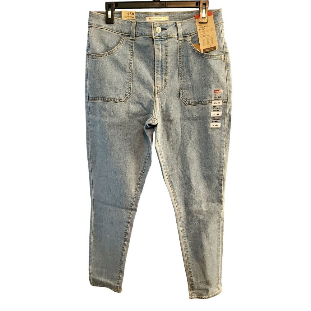 Levis Womens High-Rise Tapered Jeans Size 31x28 Recycled Denim Light Wash - Picture 2 of 13